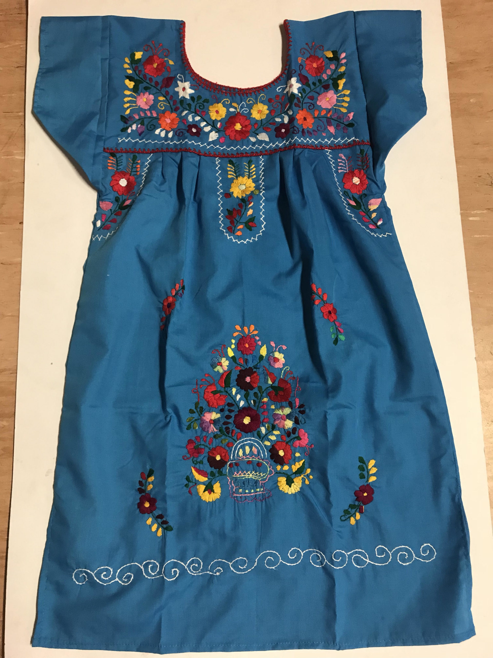 Turquoise Dress with Embroidery Short [Small Size] - Mexiluna